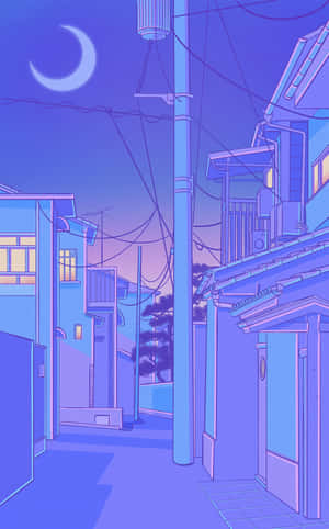 도쿄 애니메이션 보라색 마을 밤 — 애니메이션 도시 배경화면