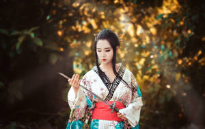 도쿄 일본 전통 의상을 입은 소녀 — 도쿄 배경화면