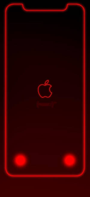 네온 레드 테두리의 Apple 로고 iPhone XR 배경화면 — 아이폰 XR 배경화면