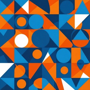 Eventbrite 색상의 삼각형과 원으로 이루어진 기하학적 패턴에 로고가 통합됨. — 테크노 팬텀 배경화면