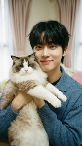 스트레이 키즈 리노가 고양이를 껴안고 있는 귀여운 순간 배경화면