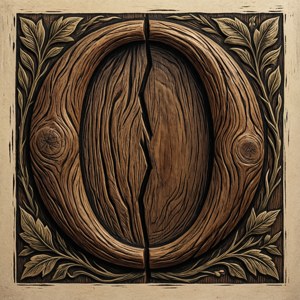 목판화 분할 모노그램 O가 식물 조각으로 둘러싸인 자연 배경화면. — 픽셀 워치 4 배경화면