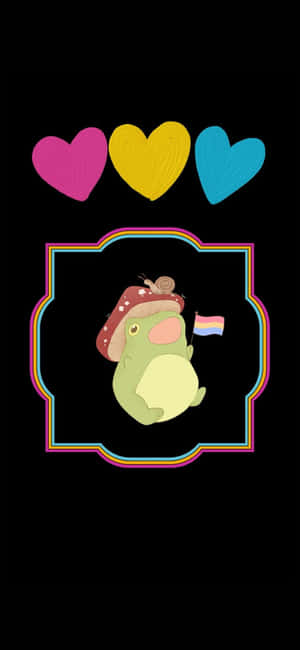 무지개 LGBT 깃발을 든 개구리 디지털 일러스트 — 샤오미 18 프로 배경화면
