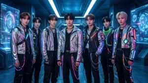 사이버펑크에서 영감을 받은 미래적 배경의 Kpop 보이그룹. — Kpop GIF 배경화면