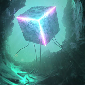 3D 네온 떠 있는 큐브 벽지