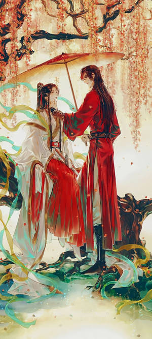 벚꽃 아래 화청 배경화면 — 픽셀 10 배경화면