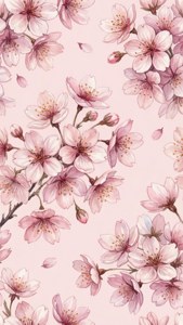 핑크 배경에 수채화 벚꽃이 있는 부드러운 감성의 배경화면. — 소프트 감성 GIF 배경화면