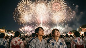 불꽃이 여름 축제를 수놓는 오션 웨이브. — 파도 배경화면