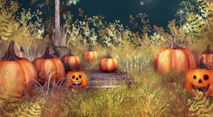 빈티지 할로윈 호박들 초원에