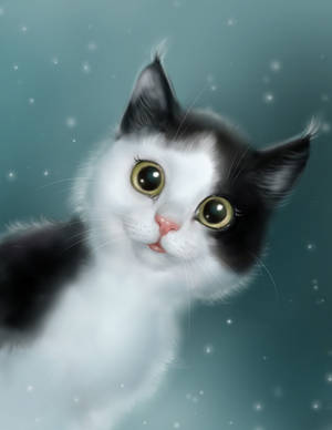 귀여운 흰 고양이 배경화면의 부드럽고 역동적인 그림