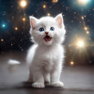 사랑스러운 흰 새끼 고양이 별 배경