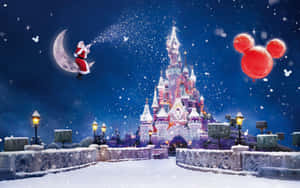 산타클로스가 풍선을 타고 성 위를 날아가는 모습 — 디즈니 크리스마스 배경화면