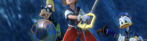 Wallpaper of Sora with Disney's Donald Duck and Goofy in Kingdom Hearts 3. — 3840x1080 배경화면