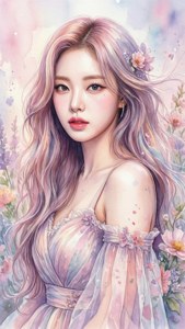 플로럴 요소가 가미된 케이팝 아이돌의 부드러운 수채화 그림. — Kpop GIF 배경화면