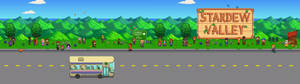Stardew Valley signboard with people wallpaper — 3840x1080 배경화면