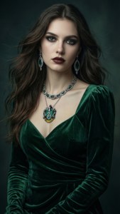 우아한 슬리데린 테마의 패션 초상화. — 슬리데린 감성 배경화면
