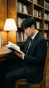 스트레이 키즈의 승민이 도서관에서 책을 읽고 있는 모습 배경화면