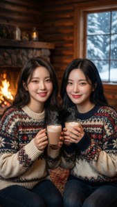 눈과 따뜻한 불빛 속에서 아늑한 겨울 스웨터를 입은 TWICE. — 트와이스 배경화면