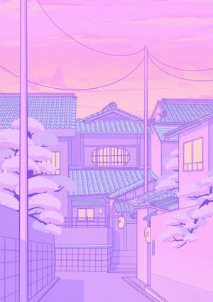 애니메이션 거리 파스텔 하늘 배경 바탕화면 — IQOO Pad5c 배경화면