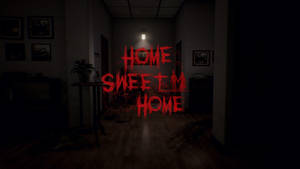 어두운 방 안의 으스스한 Home Sweet Home 배경화면 — 트루 블랙 배경화면
