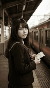 리카코가 《바다의 파도》 속 역을 뒤돌아보고 있습니다. — 파도 배경화면