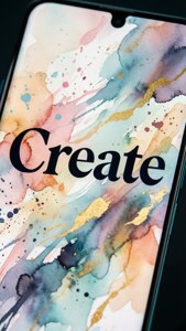 Pixel 8에 'Create' 타이포그래피 월페이퍼와 수채화 물감 튀김
