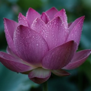 이슬 방울이 맺힌 연꽃의 클로즈업 매크로, 선명한 보라색과 분홍색. — 연꽃 배경화면