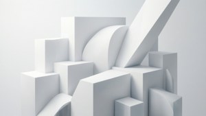 섬세한 그라데이션이 가미된 현대적인 3D 추상 화이트 기하학적 형태의 구성. — 화이트 감성 배경화면