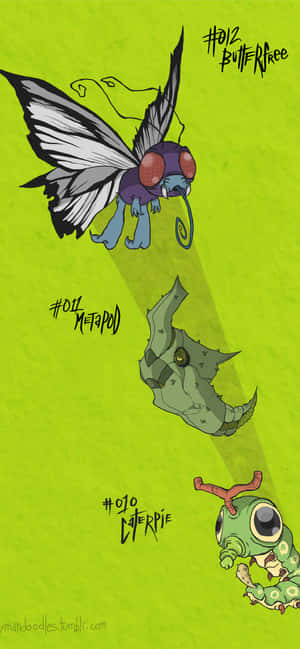 캐터피, 메타몽, 버터플리 그린 미학 폰 — 화웨이 노바 15 울트라 배경화면