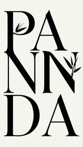 미니멀한 타이포그래피 월페이퍼로 'PANDA' 텍스트와 대나무 잎이 포함되어 있습니다. — 아이폰 SE 배경화면