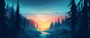 애니메이션 숲 공원 배경화면 — 2560x1080 배경화면