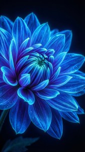어둠 속에서 빛나는 네온 블루 꽃의 클로즈업 매크로 뷰. — 아이폰 SE 배경화면