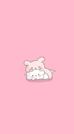 핑크 카와이 토끼와 고양이