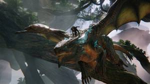 크고 어두운 Scalebound 용이 나는 4k 배경화면