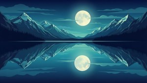 호수에 비친 보름달을 표현한 벡터 아트 배경화면, SVG 스타일. — 달 배경화면