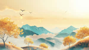 가을, 풍경, 배경화면, 산, 나무, 황금빛, 일출, 경치, 평화로운, 몽환적인 — 가을 배경화면