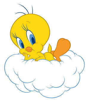 트위티가 하얀 구름 위에 포즈를 취한 월페이퍼 — 갤럭시 Z 폴드8 울트라 배경화면